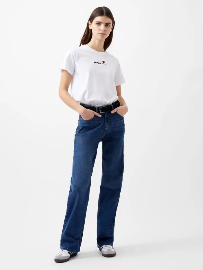 French Connection Tops Paris Rose Embroidery TShirt Linen White 8211 Woman