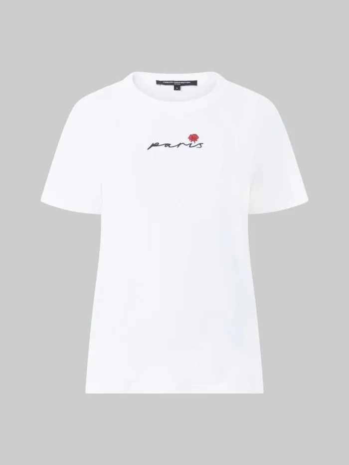 French Connection Tops Paris Rose Embroidery TShirt Linen White 8211 Woman