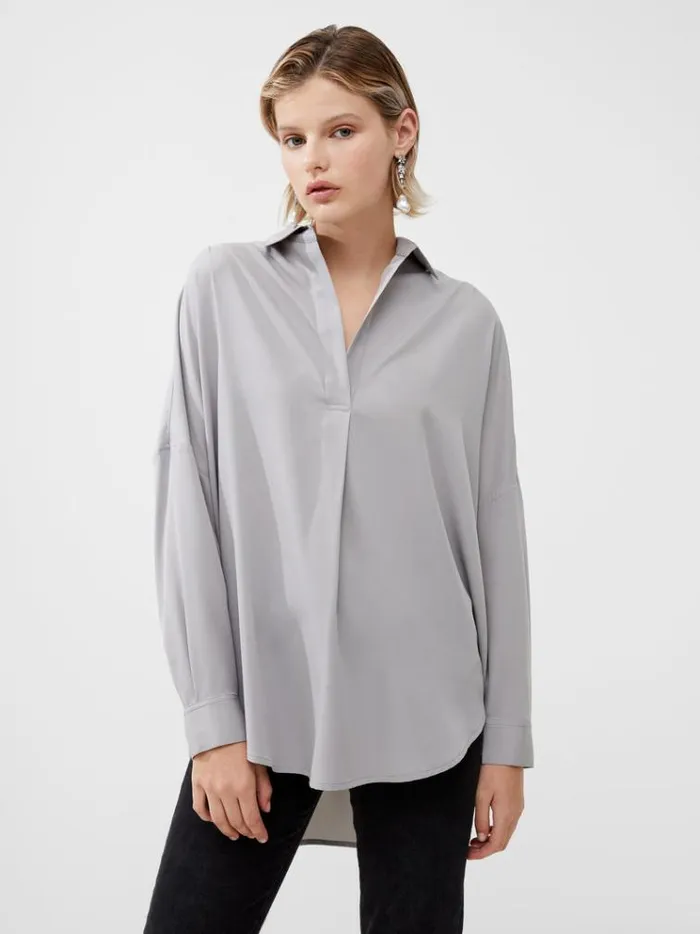 French Connection Tops Rhodes Recycled Crepe Popover Shirt Alloy 8211 Woman