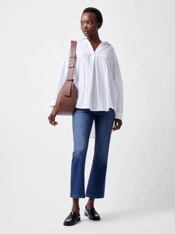 French Connection Tops Rhodes Texture Popover Shirt Summer White 8211 Woman