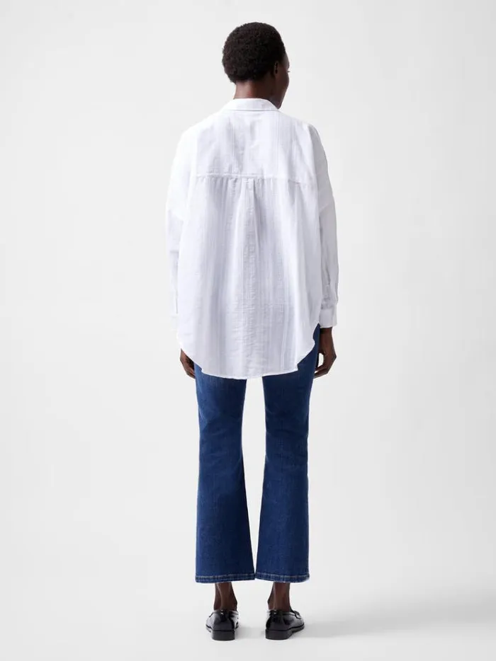 French Connection Tops Rhodes Texture Popover Shirt Summer White 8211 Woman
