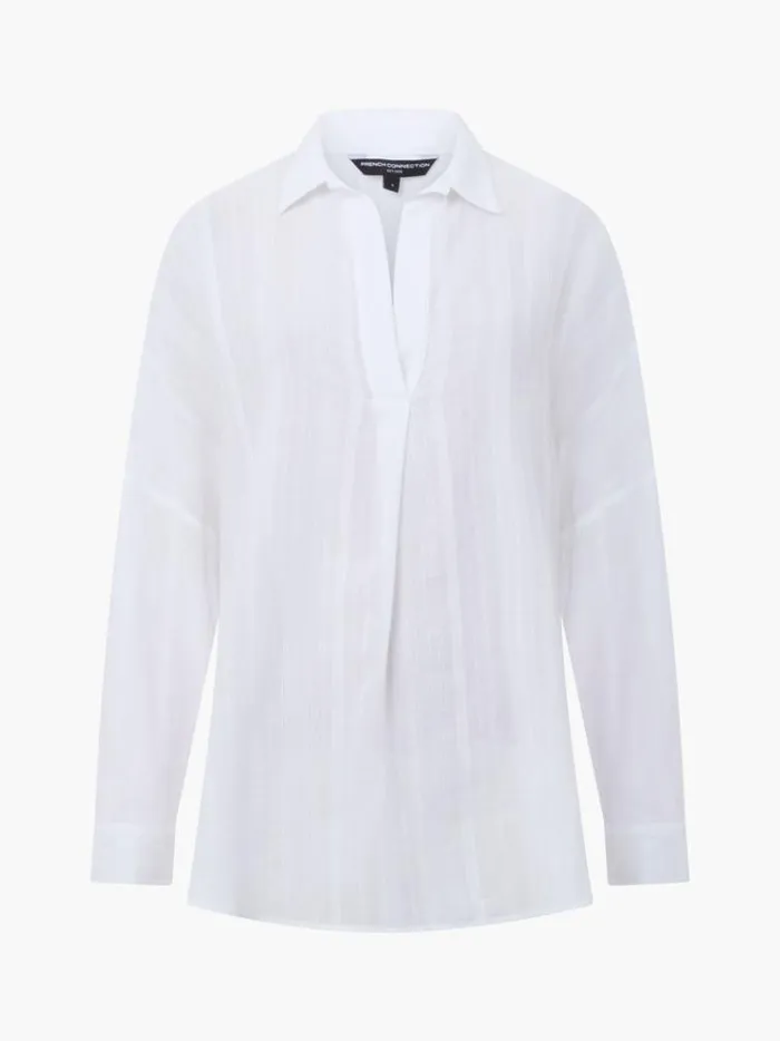 French Connection Tops Rhodes Texture Popover Shirt Summer White 8211 Woman