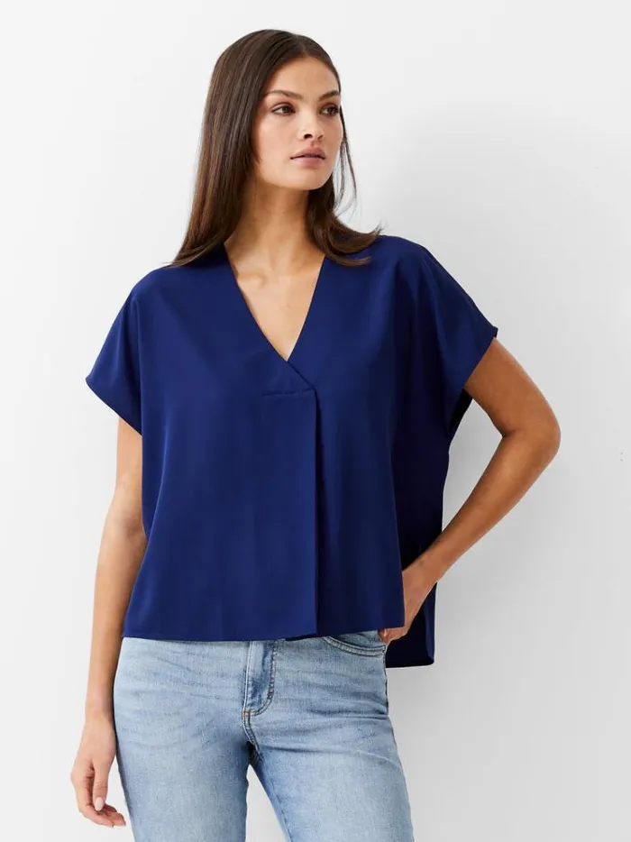 French Connection Tops Vee Boxy Crepe Light Top Dk Navy 8211 Woman