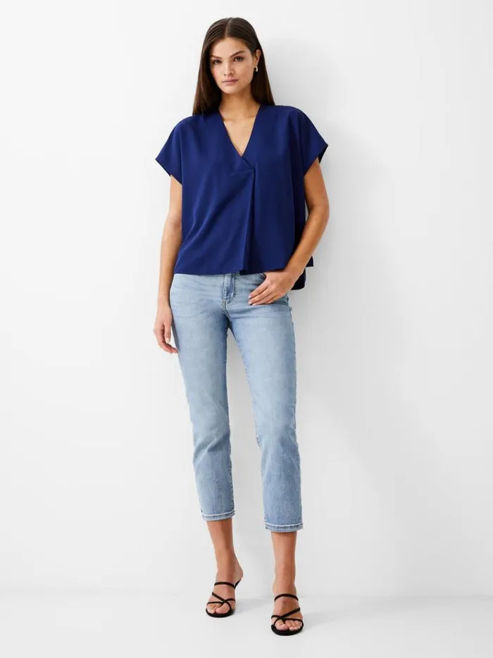 French Connection Tops Vee Boxy Crepe Light Top Dk Navy 8211 Woman