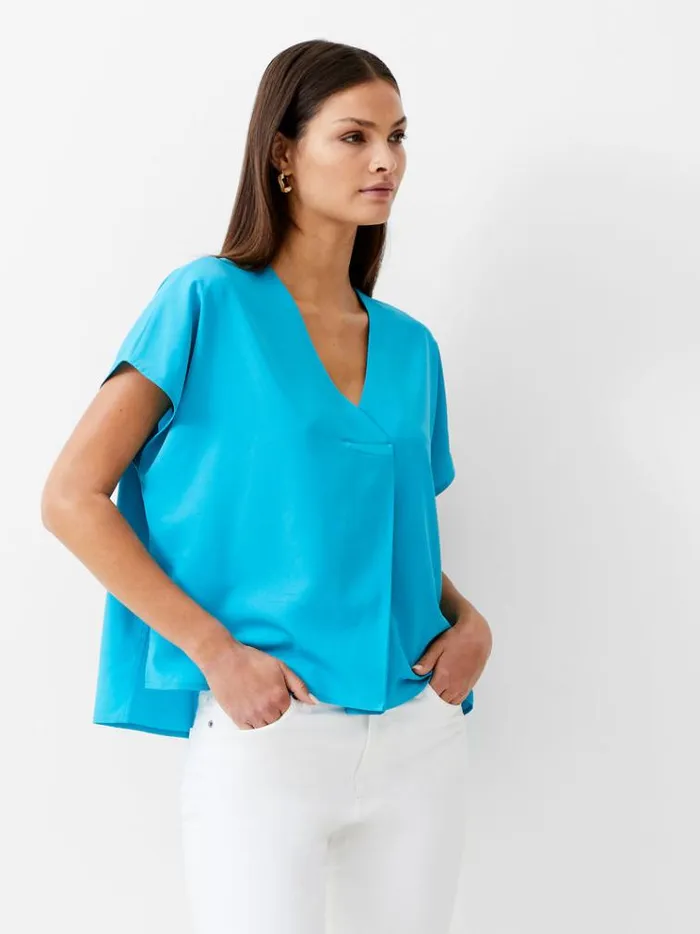 French Connection Tops Vee Boxy Crepe Light Top Peacock 8211 Woman