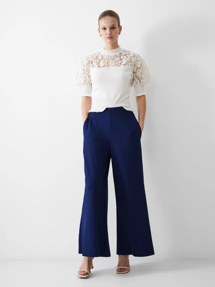 French Connection Trousers Crepe Wide Leg Joggers Dk Navy 8211 Woman