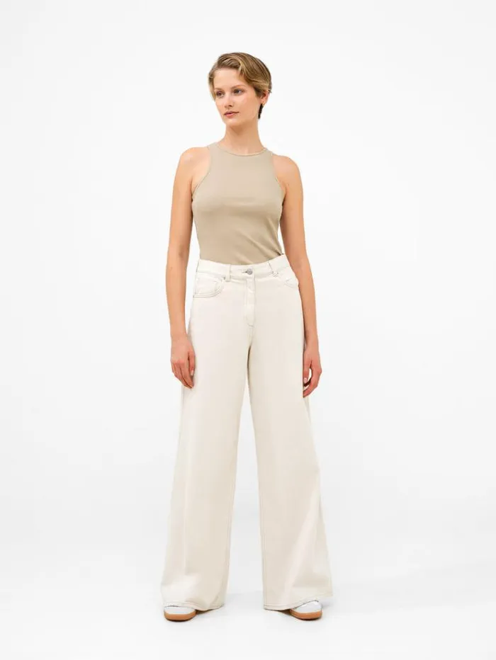 French Connection Trousers Denver Denim Relaxed Wide Leg Jeans 34 Inch Ecru 8211 Woman