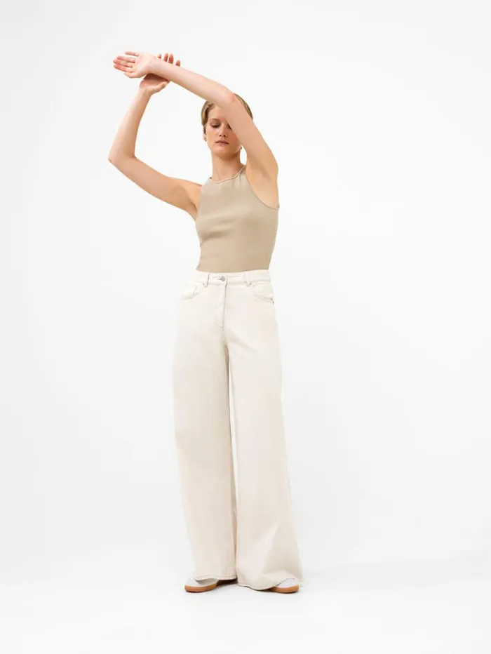 French Connection Trousers Denver Denim Relaxed Wide Leg Jeans 34 Inch Ecru 8211 Woman