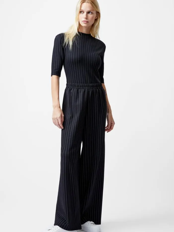 French Connection Trousers Regina Jersey Pinstripe Wide Leg Trousers Blackwhite 8211 Woman