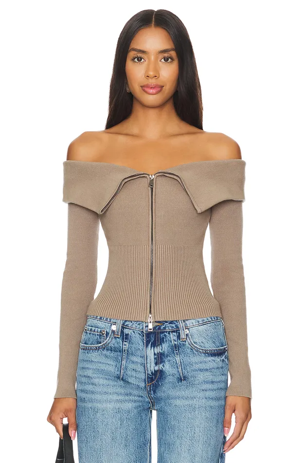 Giugno Zip Cardigan Taupe Women Lovers and Friends Tops