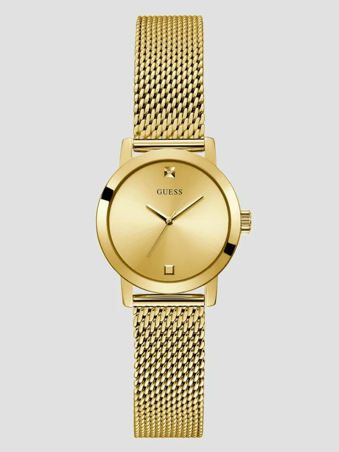 GoldTone Mesh Diamond Analog Watch Gold Women Watches GUESS