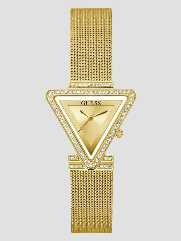 GoldTone Triangle Mesh Analog Watch Gold Watches GUESS Women