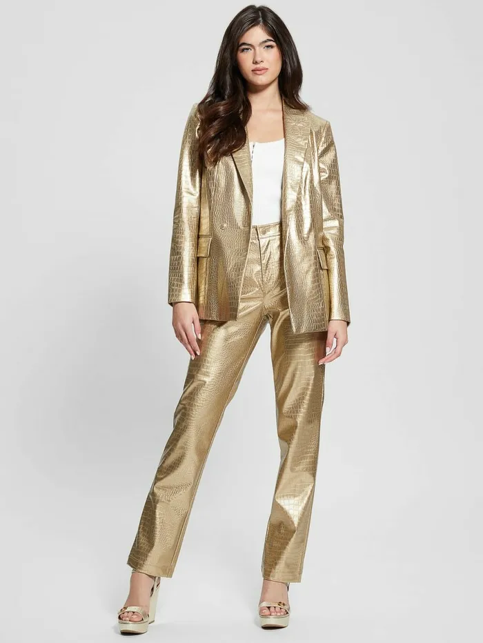 GUESS Ambra Metallic FauxLeather Pants Light Gold Women Bottoms