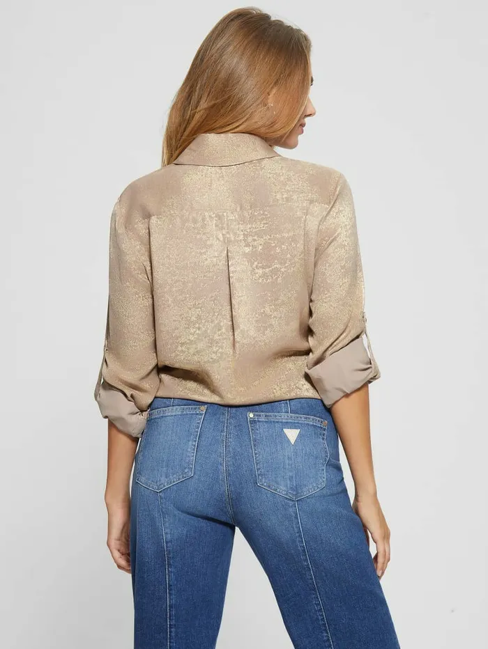 GUESS Annamaria Metallic Shirt Gold Foil Combo Women Tops