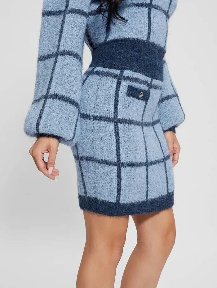 GUESS Bottoms Women Nadia Plaid Sweater Skirt Blue Check
