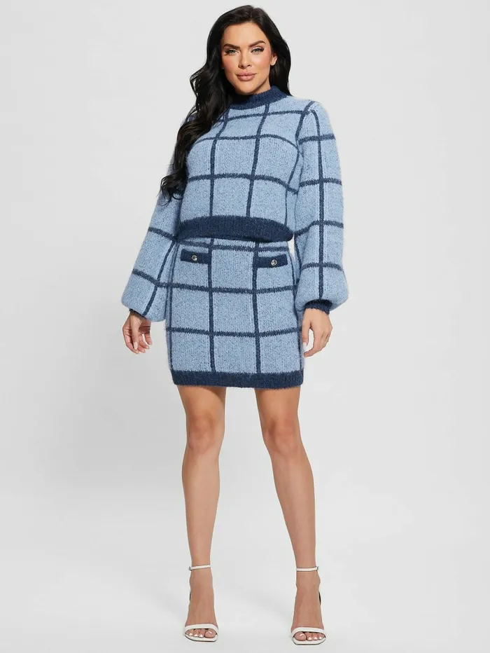 GUESS Bottoms Women Nadia Plaid Sweater Skirt Blue Check