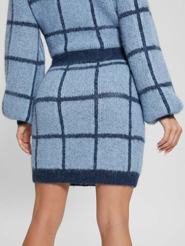 GUESS Bottoms Women Nadia Plaid Sweater Skirt Blue Check