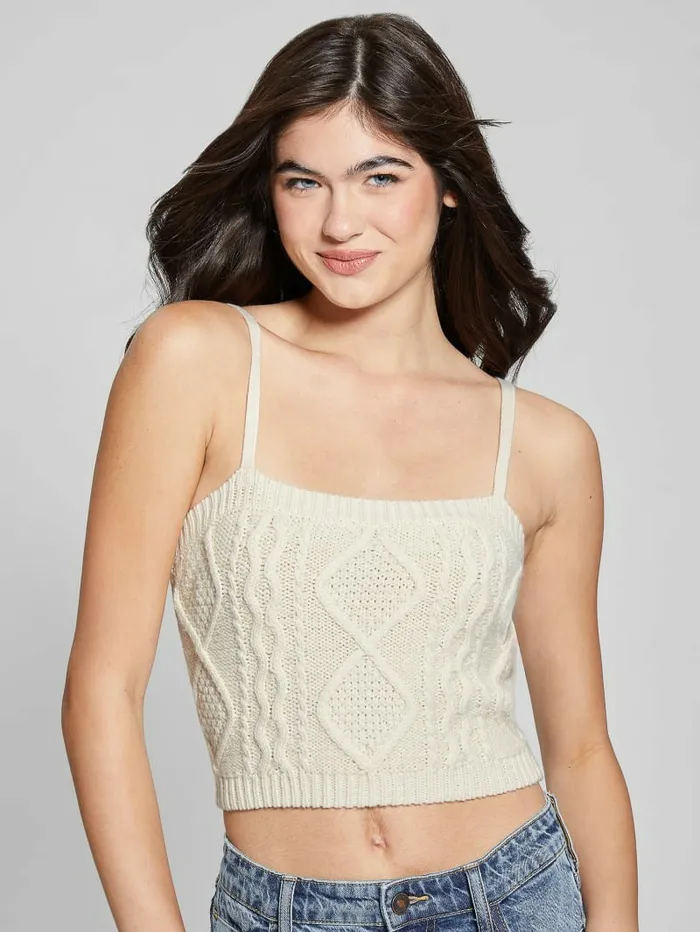 GUESS Chiba Sweater Tank Top Pearl Oyster Women Tops