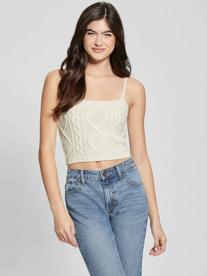 GUESS Chiba Sweater Tank Top Pearl Oyster Women Tops GUESS Chiba Sweater Tank Top Pearl Oyster Women Tops