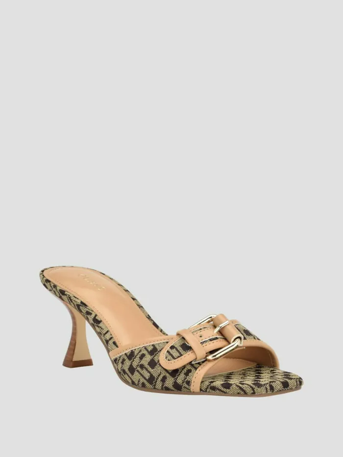 GUESS Dista Buckled Logo Kitten Heels Medium Brown Women Heels