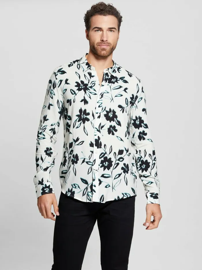 GUESS Eco Ikat Floral LongSleeve Shirt Floral Ikat Cream Men Shirts GUESS Eco Ikat Floral LongSleeve Shirt Floral Ikat Cream Men Shirts