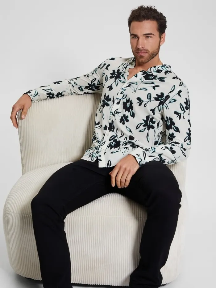 GUESS Eco Ikat Floral LongSleeve Shirt Floral Ikat Cream Men Shirts GUESS Eco Ikat Floral LongSleeve Shirt Floral Ikat Cream Men Shirts