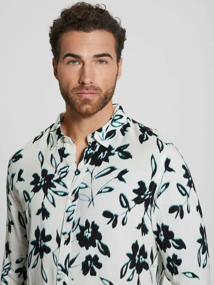 GUESS Eco Ikat Floral LongSleeve Shirt Floral Ikat Cream Men Shirts GUESS Eco Ikat Floral LongSleeve Shirt Floral Ikat Cream Men Shirts