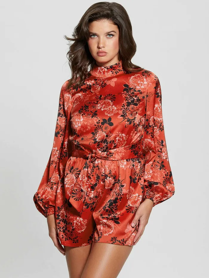GUESS Eco Jessica MockNeck Romper Call Me Cherry Print Women Dresses and Jumpsuits GUESS Eco Jessica MockNeck Romper Call Me Cherry Print Women Dresses and Jumpsuits