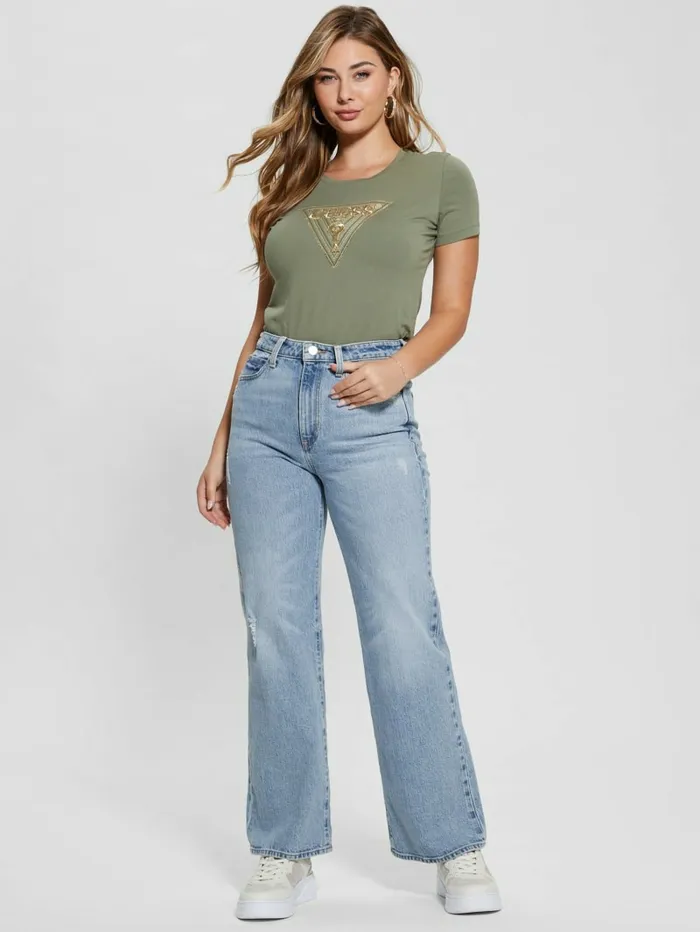 GUESS Eco MultiTone Sequin Logo Tee Isle Wash 328243 Women Tops GUESS Eco MultiTone Sequin Logo Tee Isle Wash 328243 Women Tops
