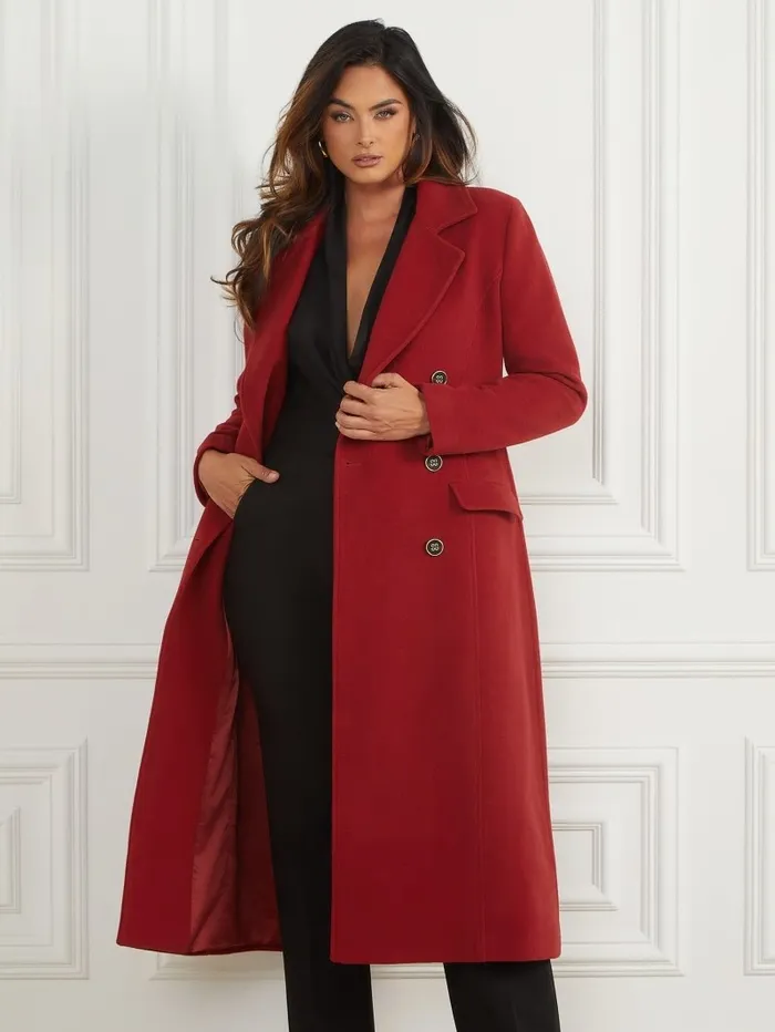 GUESS Eliza WoolBlend Coat Lacquer Red A503 Women Jackets and Coats