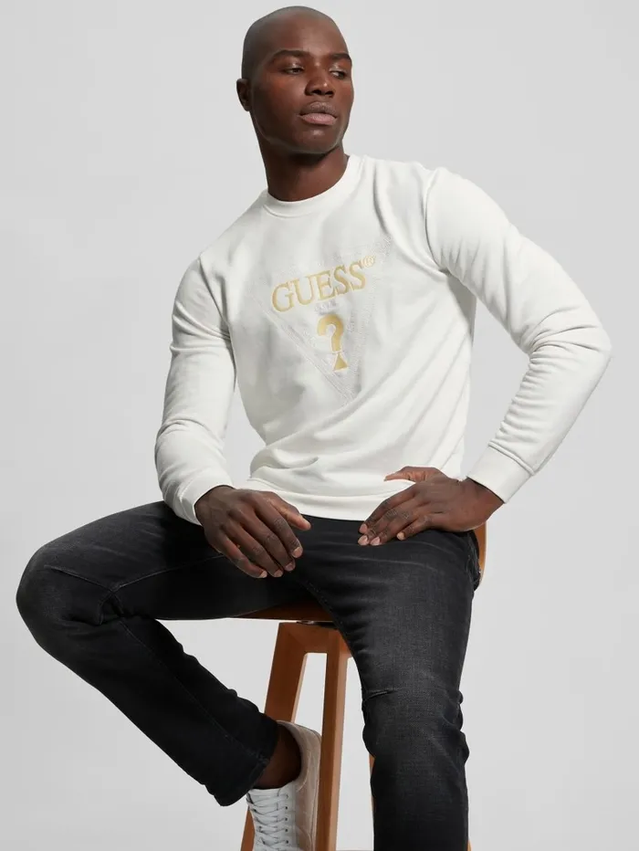 GUESS Hoodies and Sweaters Men Eco Embroidered Sweatshirt Salt White