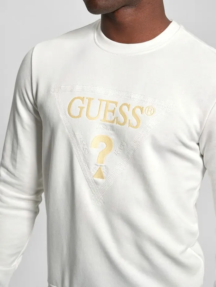 GUESS Hoodies and Sweaters Men Eco Embroidered Sweatshirt Salt White GUESS Hoodies and Sweaters Men Eco Embroidered Sweatshirt Salt White