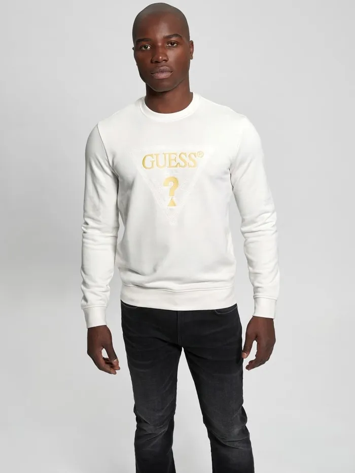 GUESS Hoodies and Sweaters Men Eco Embroidered Sweatshirt Salt White GUESS Hoodies and Sweaters Men Eco Embroidered Sweatshirt Salt White