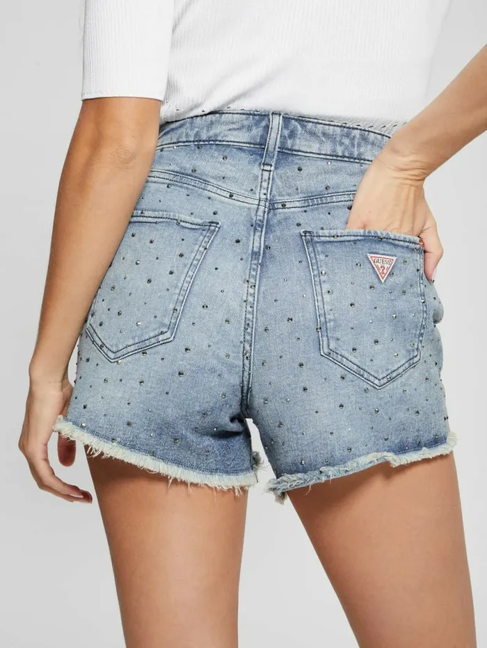 GUESS Jeans and Denim Women Rhinestone Denim Shorts Jewelled Indigo Wash