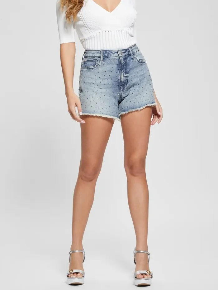 GUESS Jeans and Denim Women Rhinestone Denim Shorts Jewelled Indigo Wash GUESS Jeans and Denim Women Rhinestone Denim Shorts Jewelled Indigo Wash