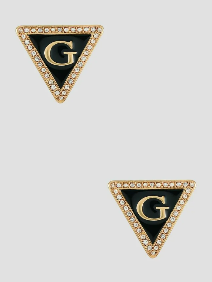 GUESS Jewelry Women GoldTone and Black G Triangle Earrings Black Snakeskin