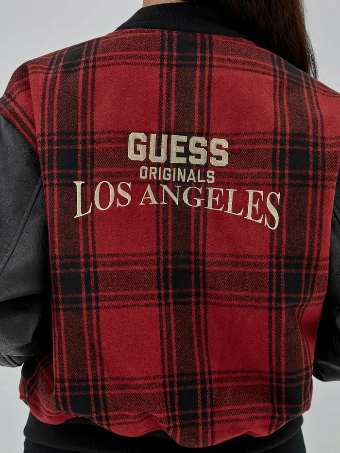 GUESS Originals Plaid Varsity Jacket Jet Black Multi Jackets and Coats GUESS Women