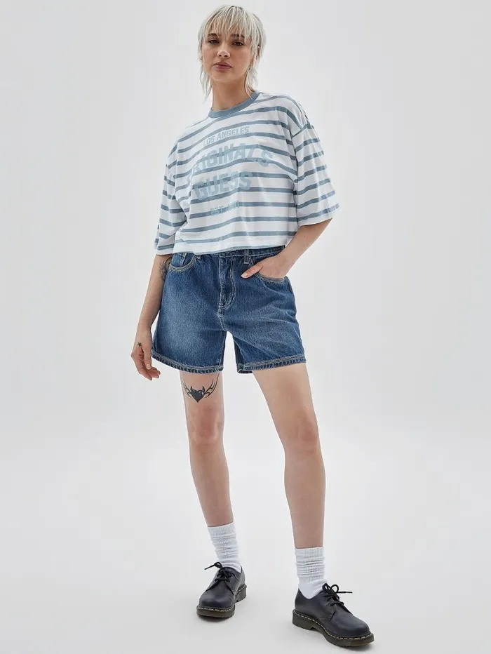GUESS Originals Striped Cropped Shirt Aerial Blue Multi Tops GUESS Women GUESS Originals Striped Cropped Shirt Aerial Blue Multi Tops GUESS Women
