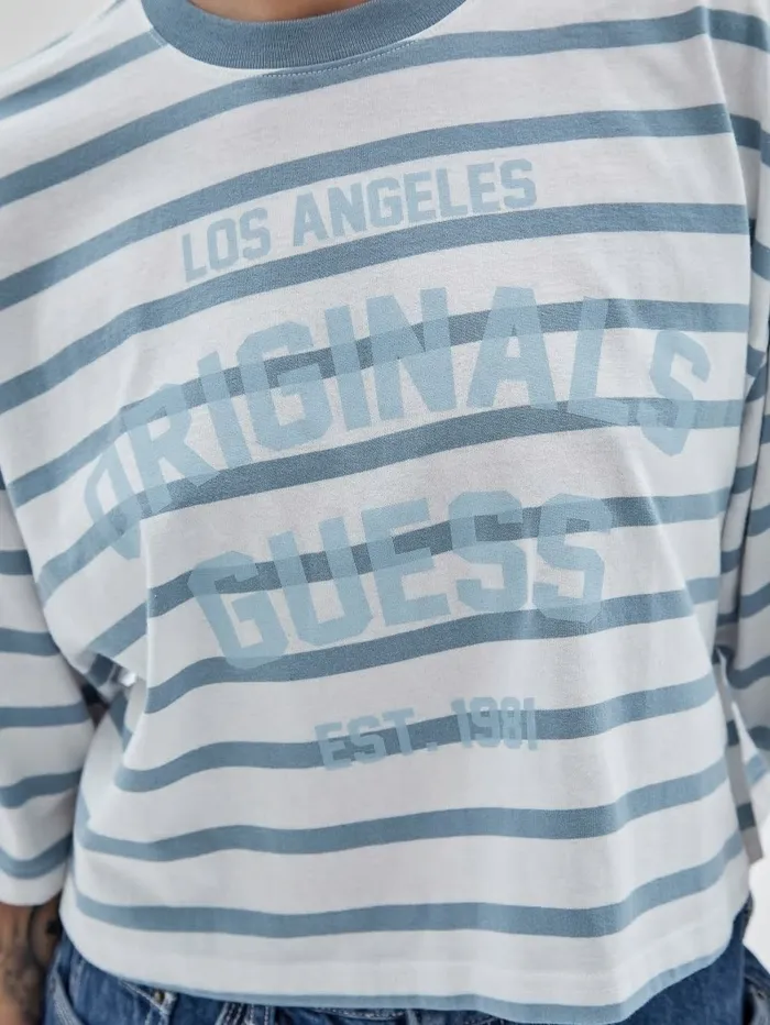 GUESS Originals Striped Cropped Shirt Aerial Blue Multi Tops GUESS Women GUESS Originals Striped Cropped Shirt Aerial Blue Multi Tops GUESS Women
