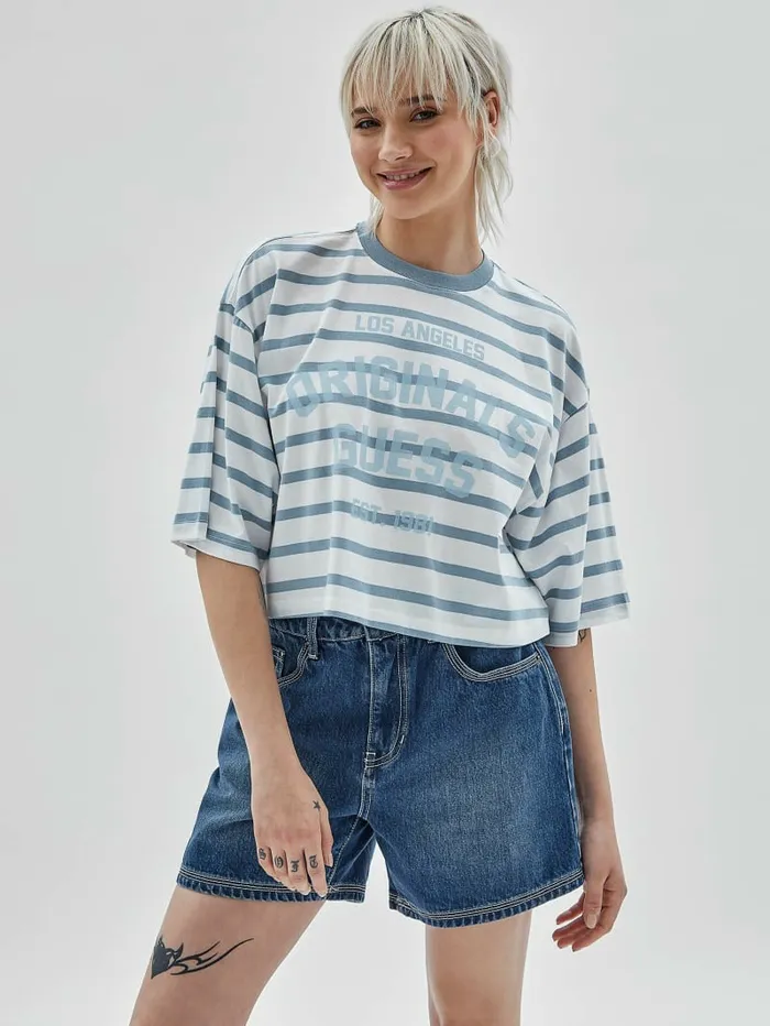 GUESS Originals Striped Cropped Shirt Aerial Blue Multi Tops GUESS Women GUESS Originals Striped Cropped Shirt Aerial Blue Multi Tops GUESS Women