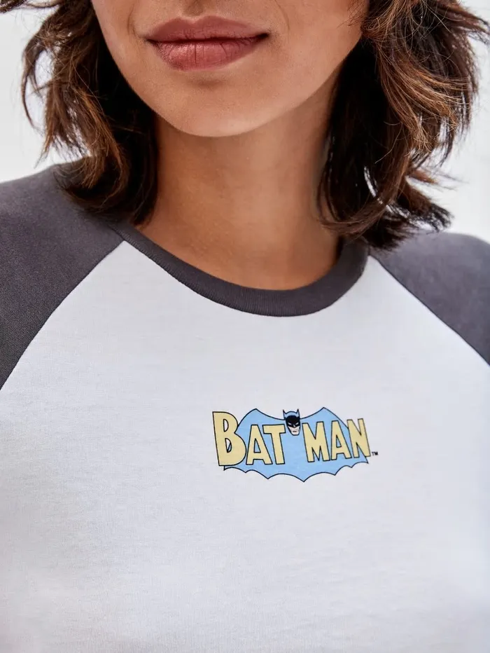 GUESS Originals x Batman Raglan Cropped Baby Tee Pure White Multi Tops GUESS Women