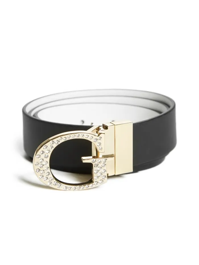 GUESS Reversible Rhinestone GBuckle Belt Black Women Belts