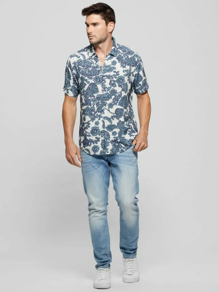 GUESS Shirts Men Eco Rayon Jacobean Shirt Western Jacobean Salt Whi