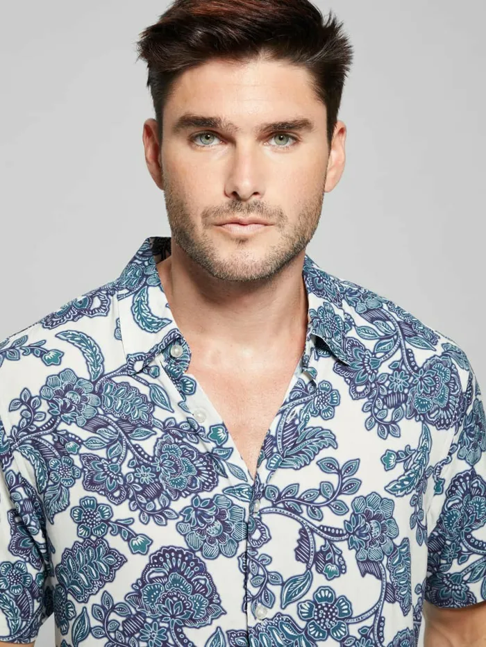GUESS Shirts Men Eco Rayon Jacobean Shirt Western Jacobean Salt Whi