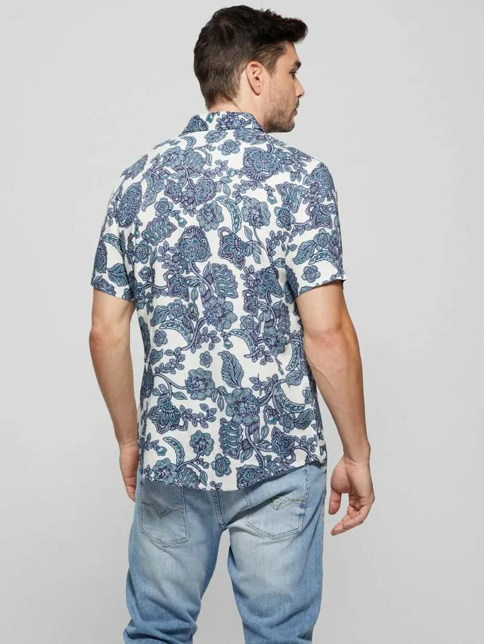 GUESS Shirts Men Eco Rayon Jacobean Shirt Western Jacobean Salt Whi
