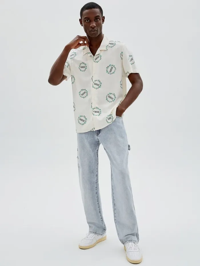GUESS Shirts Men GUESS Originals Logo ShortSleeve Shirt Cream White Multi GUESS Shirts Men GUESS Originals Logo ShortSleeve Shirt Cream White Multi