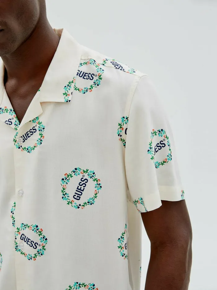 GUESS Shirts Men GUESS Originals Logo ShortSleeve Shirt Cream White Multi GUESS Shirts Men GUESS Originals Logo ShortSleeve Shirt Cream White Multi