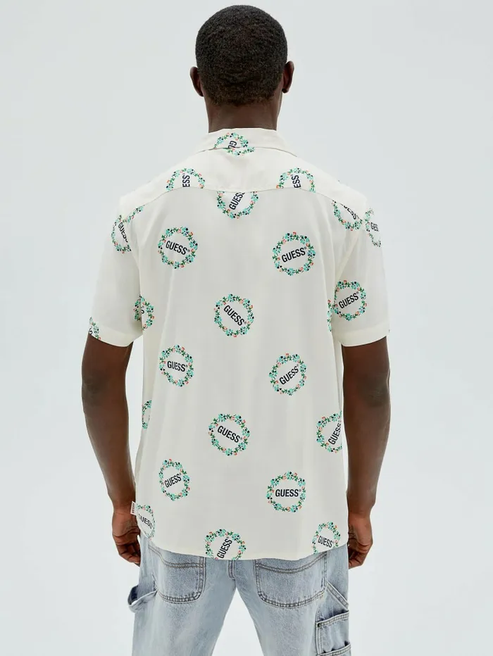 GUESS Shirts Men GUESS Originals Logo ShortSleeve Shirt Cream White Multi GUESS Shirts Men GUESS Originals Logo ShortSleeve Shirt Cream White Multi