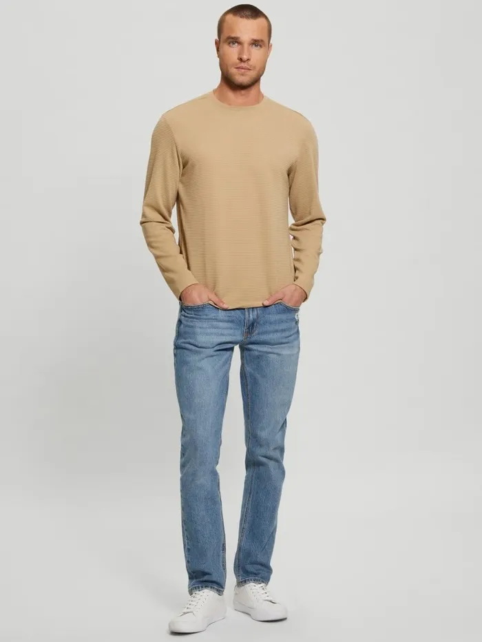 GUESS TShirts and Tanks Men Textured Longsleeve Tee Uniform Tan GUESS TShirts and Tanks Men Textured Longsleeve Tee Uniform Tan