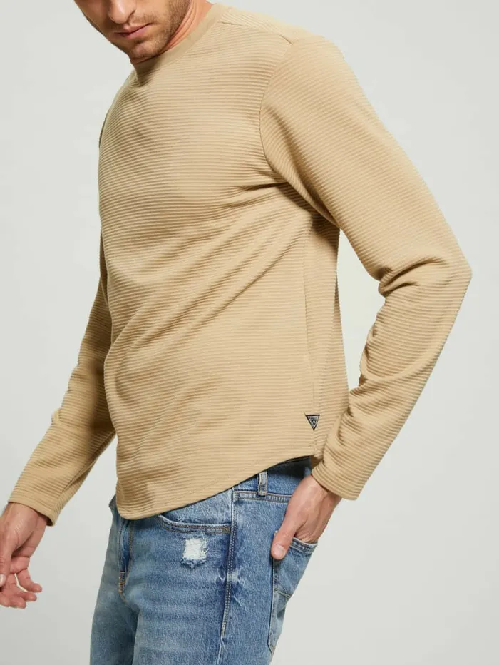 GUESS TShirts and Tanks Men Textured Longsleeve Tee Uniform Tan GUESS TShirts and Tanks Men Textured Longsleeve Tee Uniform Tan